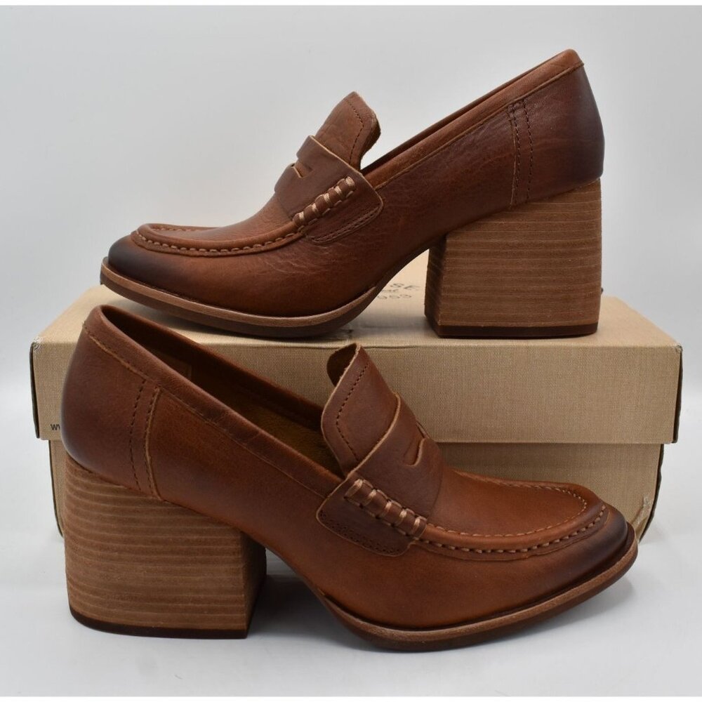 KorkEase Womens Size 11 Modeste Tan Leather Heeled Penny Loafers Pumps Shoes - Picture 3 of 13